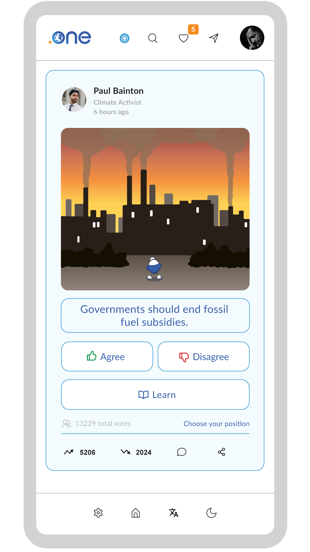 Climate Crisis poll preview in the .one app