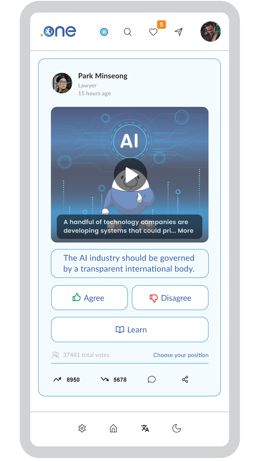 AI Governance poll preview in the .one app