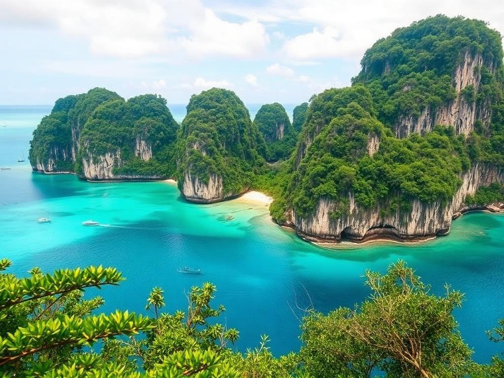 Limestone islands and turquoise water in Thailand